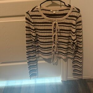 Striped Lace-Up Sweater